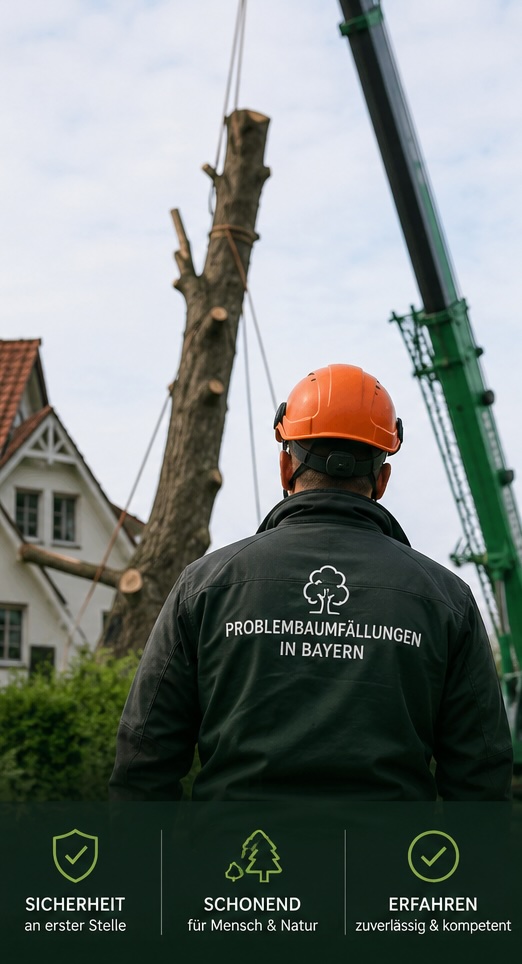 Josef Bielmeier bei der Problembaumfällung mit Kran